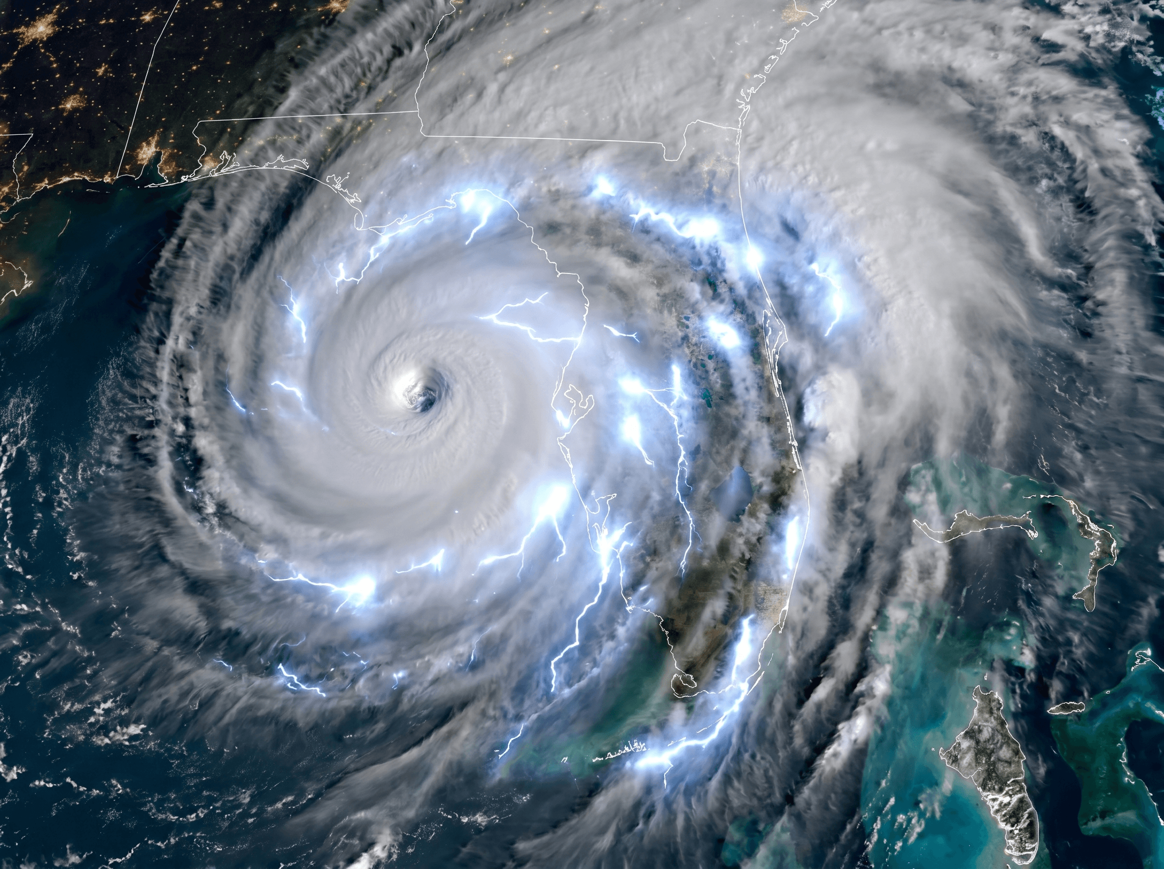 Satellite view of a hurricane approaching Florida — Emperor Rentals hurricane season guide
